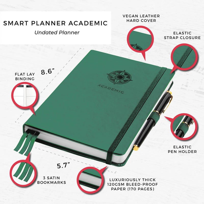 Smart Planner Academic Planner - Daily, Weekly, and Monthly Scheduling - 8.3 x 5.8 Inches - Undated Student Planner for Maximizing Focus and Productivity - 2020-2021 Reference Calendars (Black) - Image 2